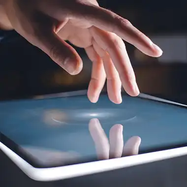 Interactive touchscreen tablet used for AV rentals in Florida trade shows and events